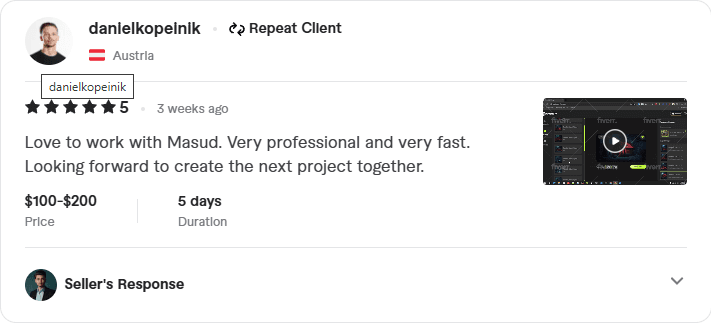 Love to work with Masud. Very professional and very fast. Looking forward to create the next project together. - Digital Wizard Masud