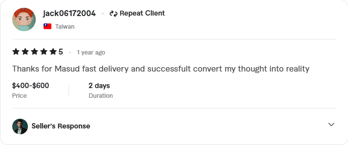 Thanks for Masud fast delivery and successfult convert my thought into reality - Digital Wizard Masud